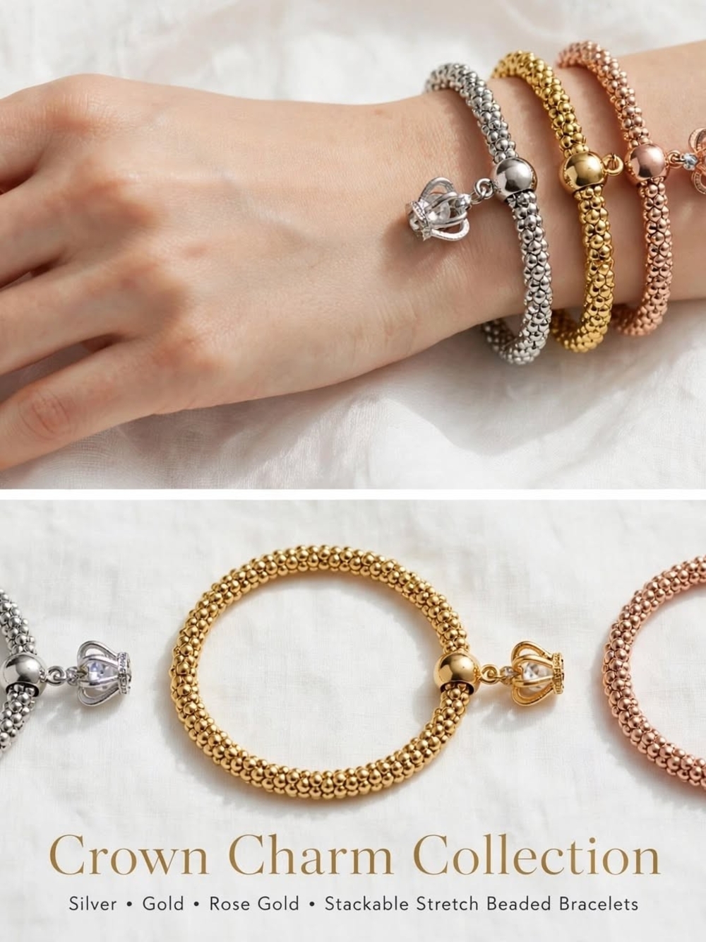 Stretch Bracelet - Gold, Silver, Rose Gold